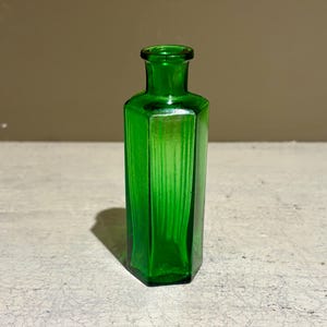 Antique Green Hexagonal Ribbed Glass Poison Bottle