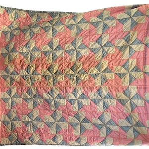 Handmade Blue and Pink and White Quilt 75" x 87"