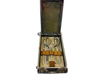 1920's Snake Skin Compact / Manicure Set In The Form Of A Folding Camera