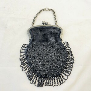 Early Black beaded Purse with Chain