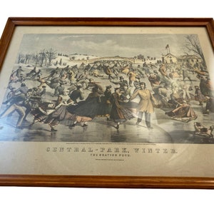 Vintage Currier + Ives Central Park Winter Print