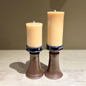 Vintage Stoneware Glazed Candle Holder Pair