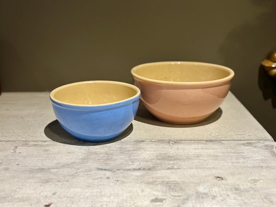 ヴィンテージブルー＆ピンクのミキシングボウルセット - Etsy 日本