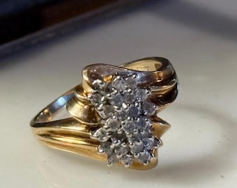 Vintage 14K Gold Natural Diamond Cluster Ladies Ring 1.0ct