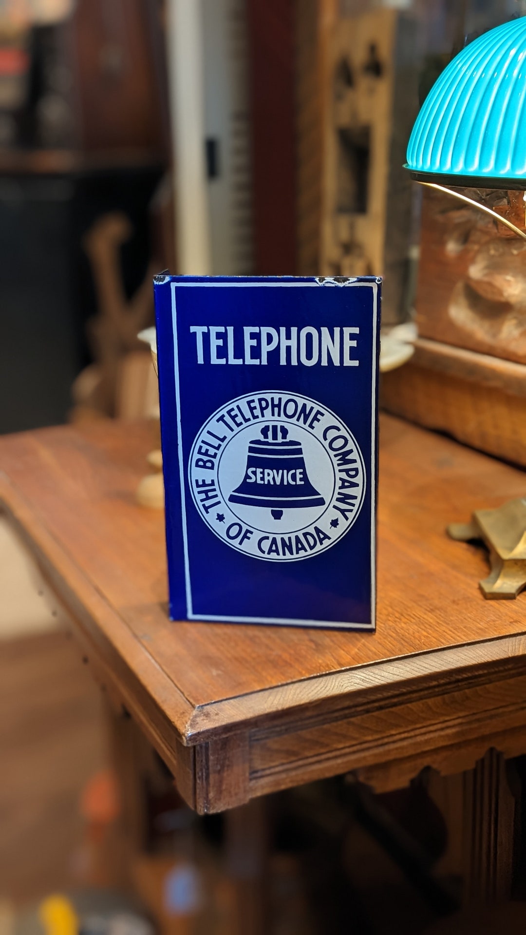 1940's Rare Small Bell Canada Phone Booth Porcelain Flange Sign