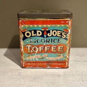 Vintage Old Joe&#39;s Licorice Toffee Tin by Glenn and Co. Ltd