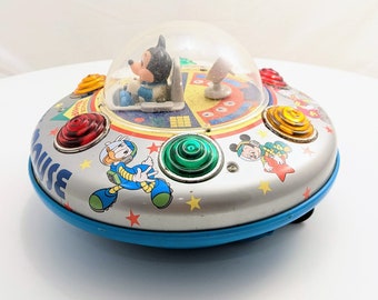 ミッキーマウス 宇宙船型おもちゃ ヴィンテージ ミッキーマウス 宇宙船おもちゃ：電池式、動作可能