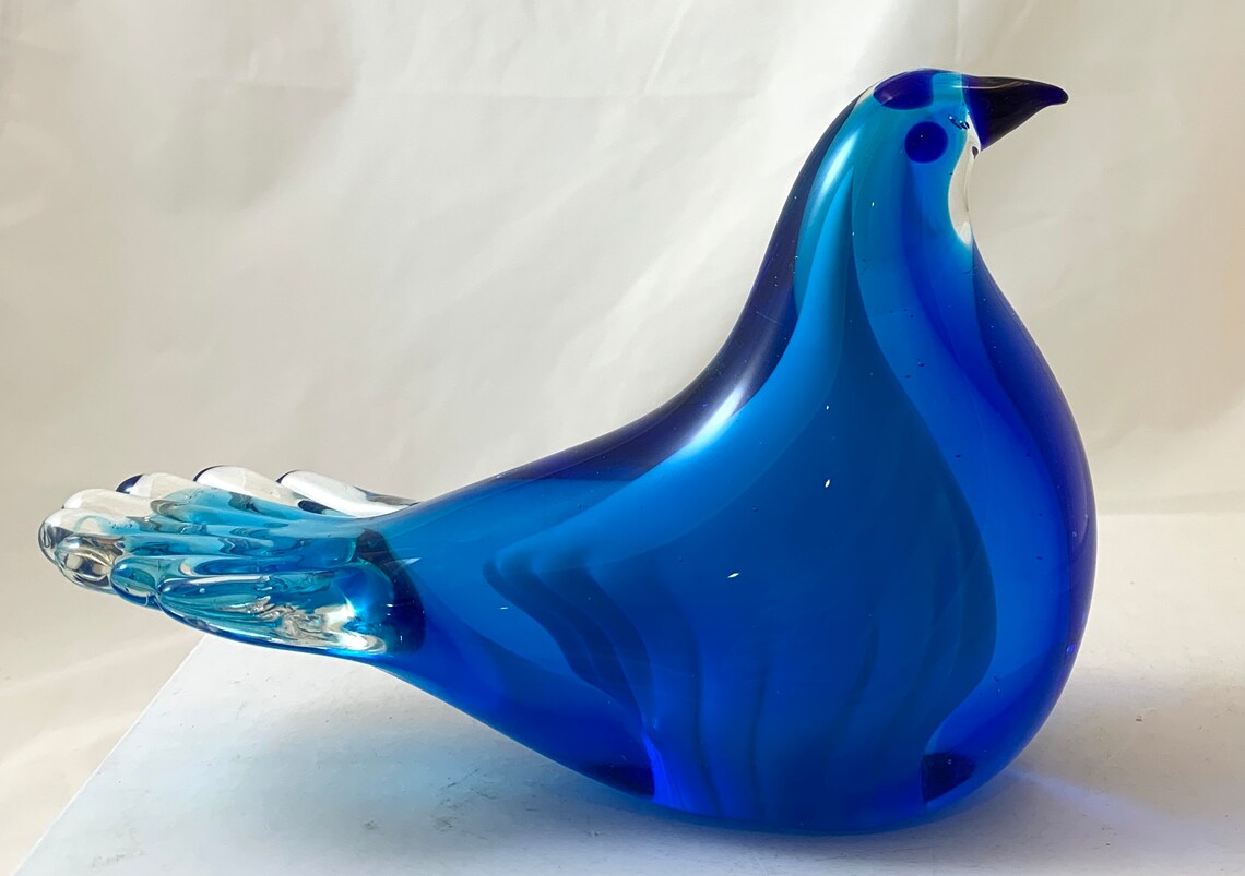 Vintage Blue Glass Bird Paperweight Etsy