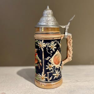 Vintage German Beer Stein with Dancers and Flowers