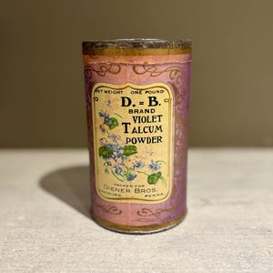 1930s D and B Brand Violet Talcum Powder Can Packed for Diener Bros