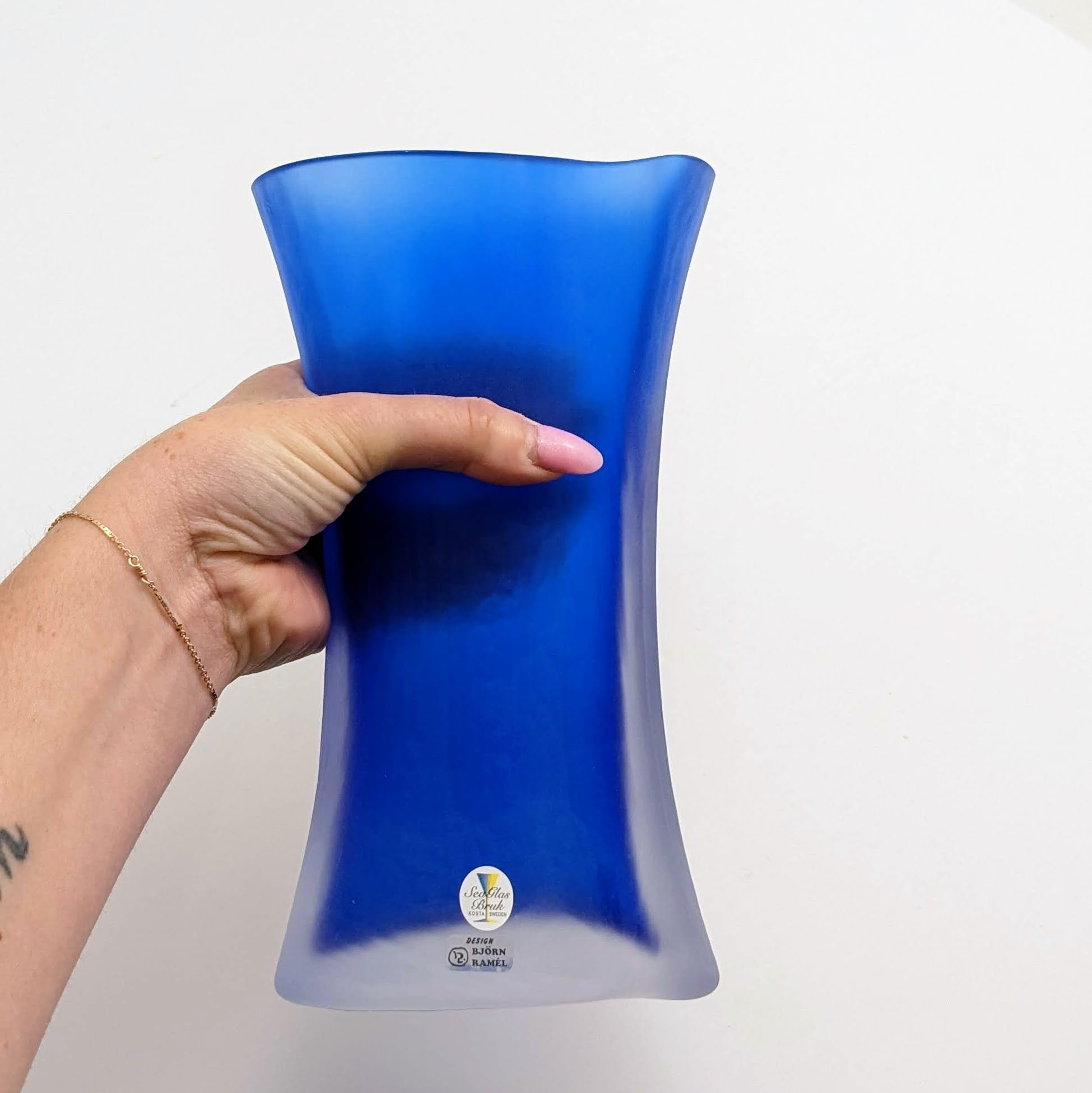 ヴィンテージ Sea Glas Bruk つや消しブルー花瓶 コスタ スウェーデン