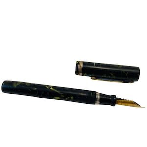 Vintage Diamond Point Fountain Pen, Black and Green Marbling