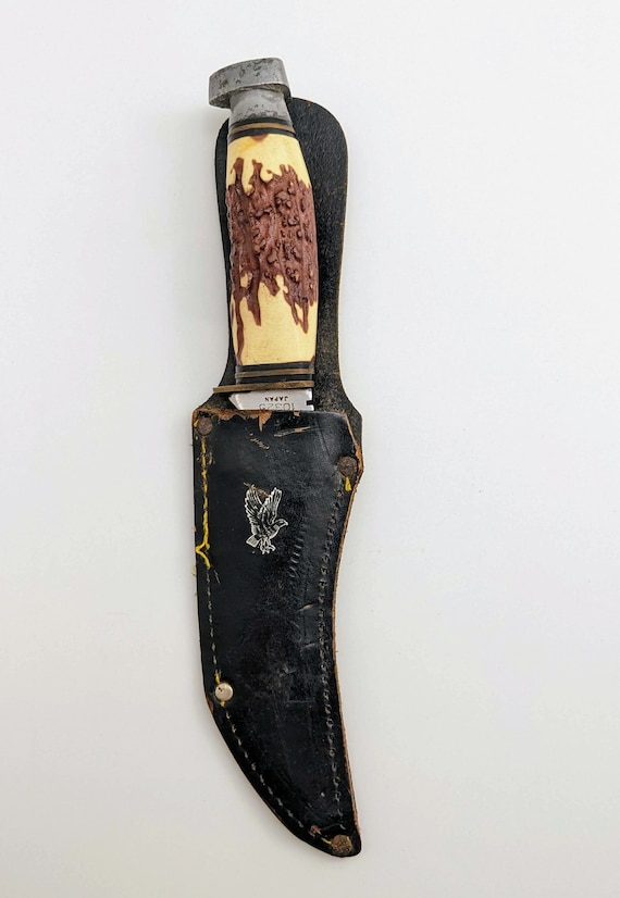 Vintage Precise Silver Eagle Stag Handled Knife, Hunting, Camping