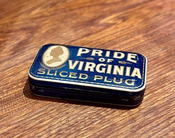 virginia tobacco license Antique J. Wright Pride of Virginia Cut Plug Tobacco Tin