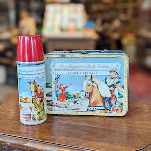 Vintage 1950&#39;s Roy Rogers & Dale Evans Metal Lunch Box and Thermos- No Cork