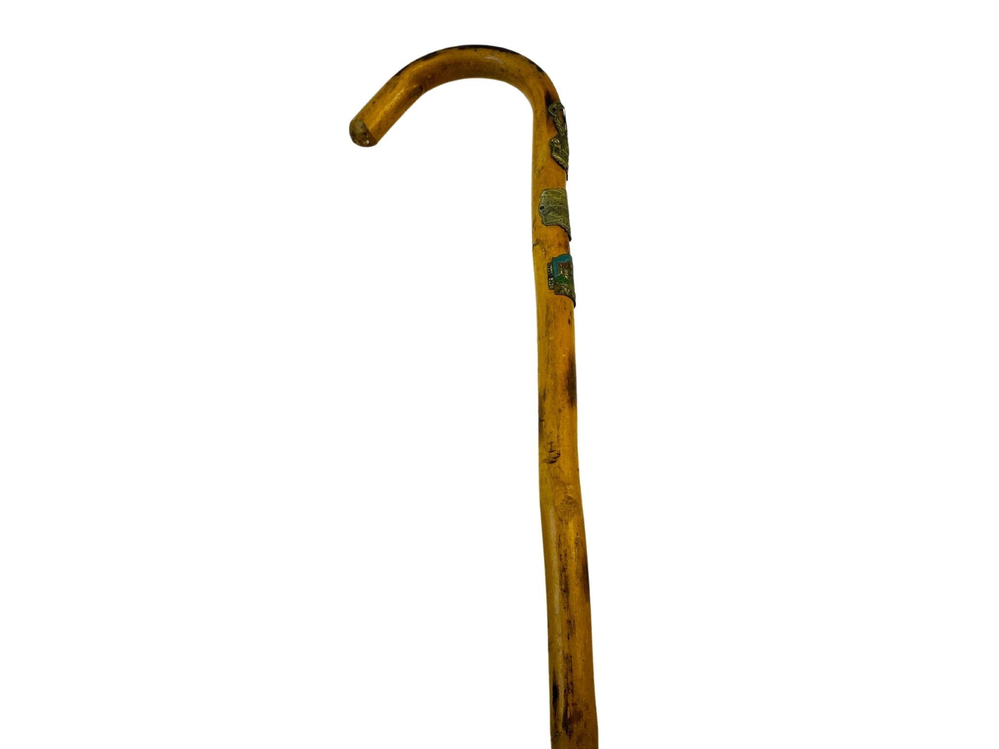 Vintage Walking Stick W/ Badges Hiking Staff Medallions