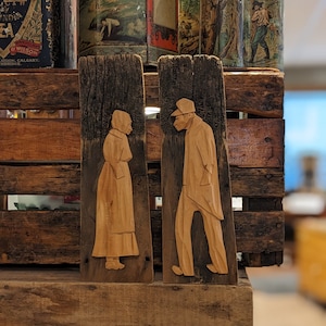 Quebec Carvings on Barn Board (Set of 2)