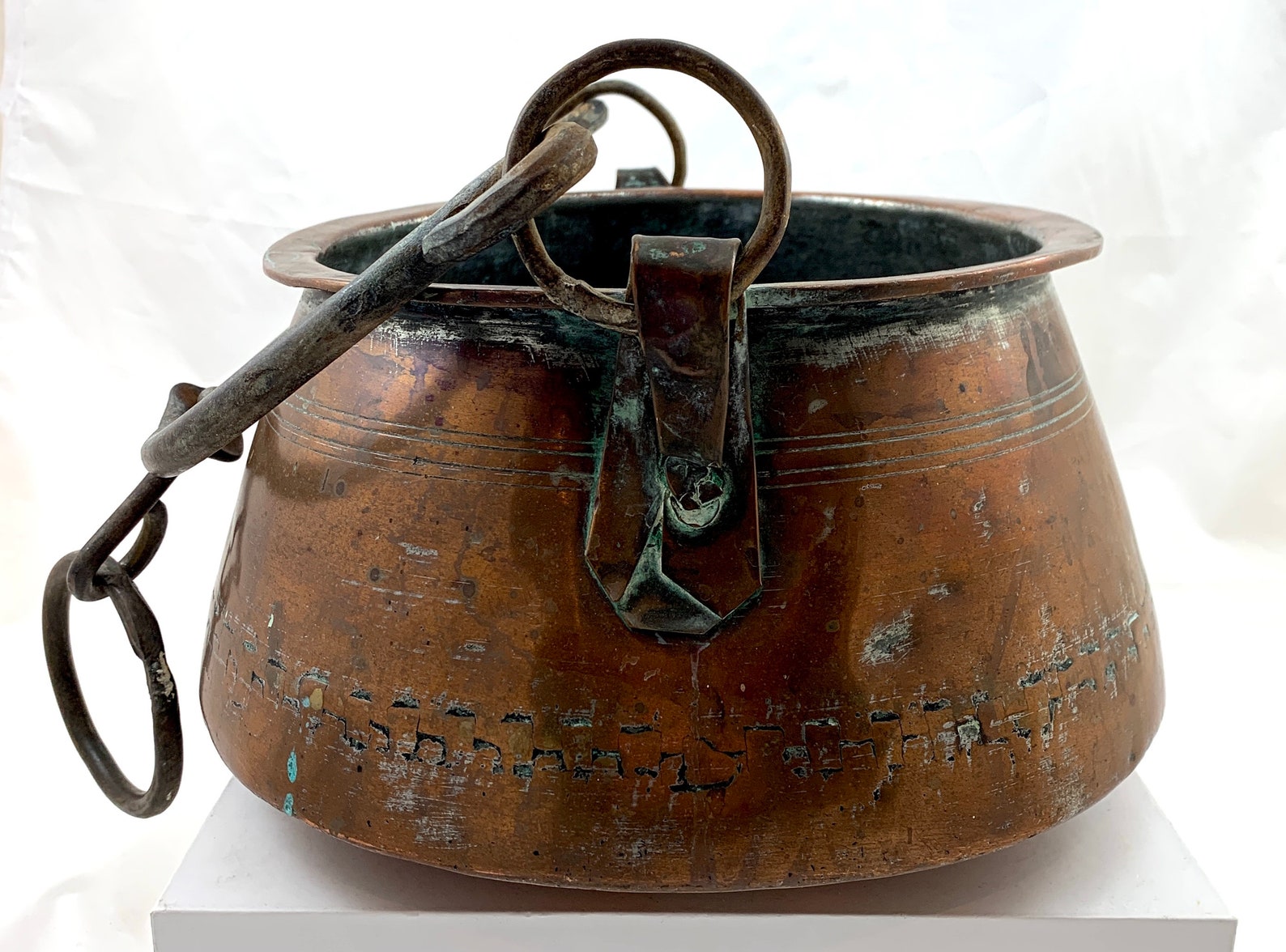 Vintage Copper Fireplace Cauldron w/ Hangers Etsy