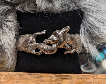 Castlecliff Hinged Silver Plated Fox Bracelet, Vintage Jewelry, Mid Century Jewelry, Unisex Jewelry, Collectable, Gift