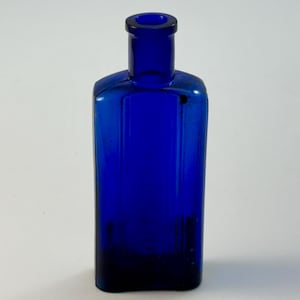 Antique Cobalt Blue Rectangular Ribbed Glass Poison Bottle