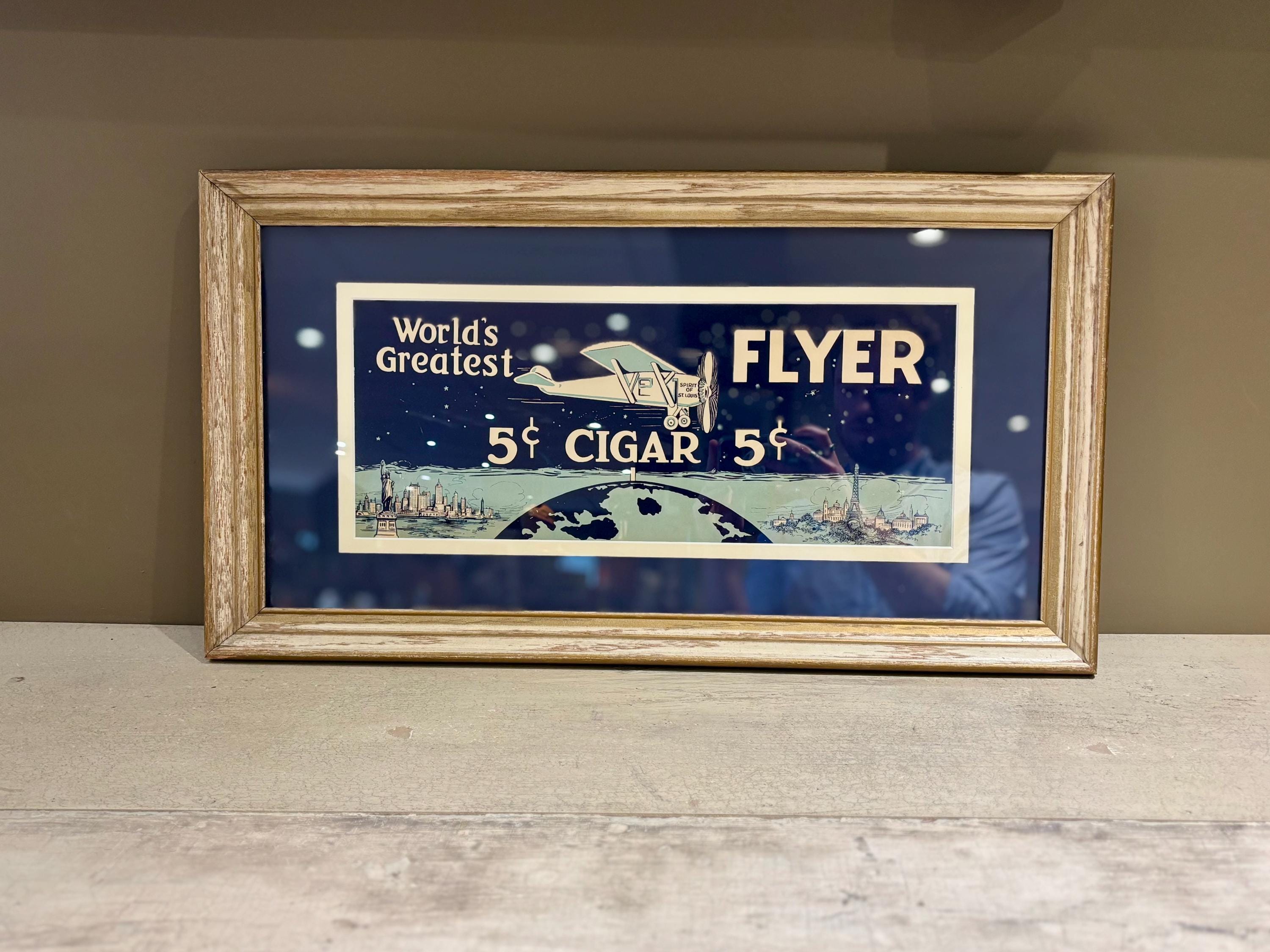 Antique World's Greatest Flyer 5 Cent Cigar Advertising Sign