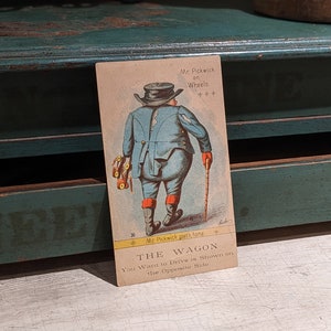 19th Century Mr. Pickwick on Wheels Webster Wagon Company Trade Card, Sammlerstück, Werbung, The Pickwick Papers, Geschenk