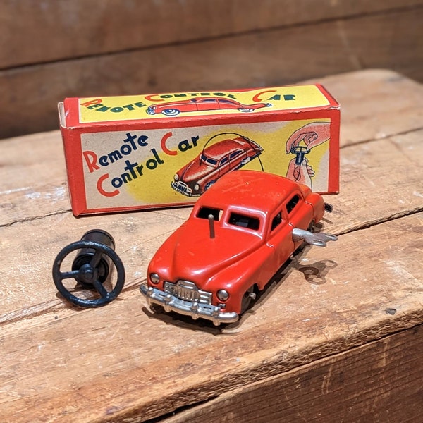 Remote Control Metal Wind Up Toy Car with Original Box Occupied Japan NOS, Collectable, Rare, WWII, Gift, Decor