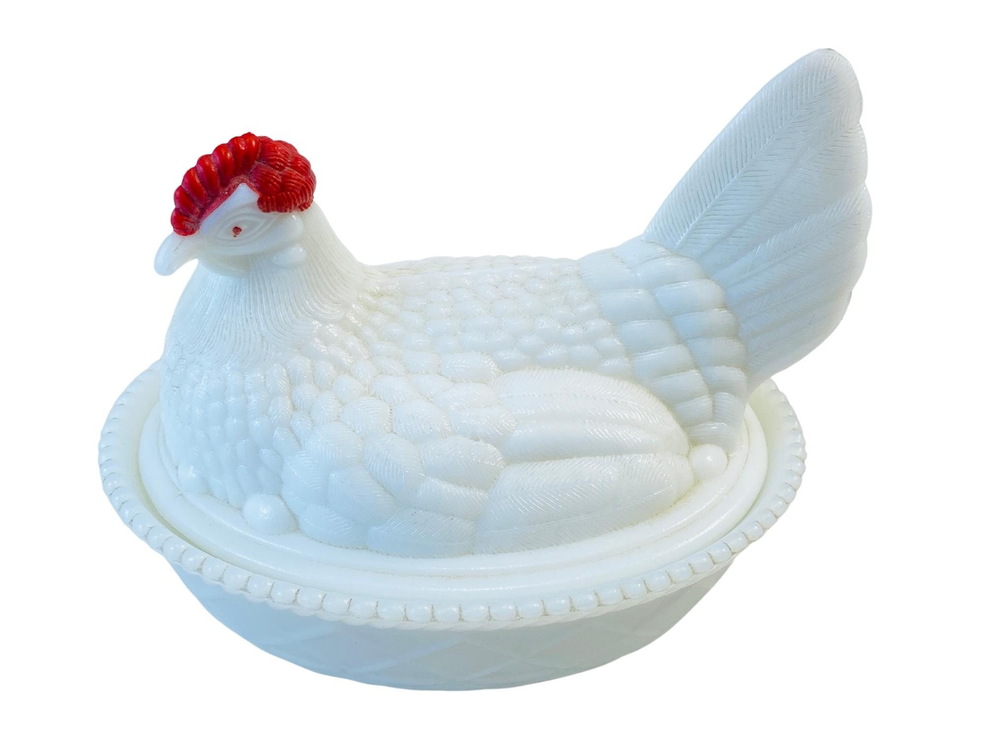 1950s West Moreland Milk Glass Hen on Nest Dish 7