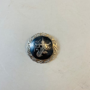 Vintage Sterling Silber Siam Thai Göttin Nielloware Brosche Pin