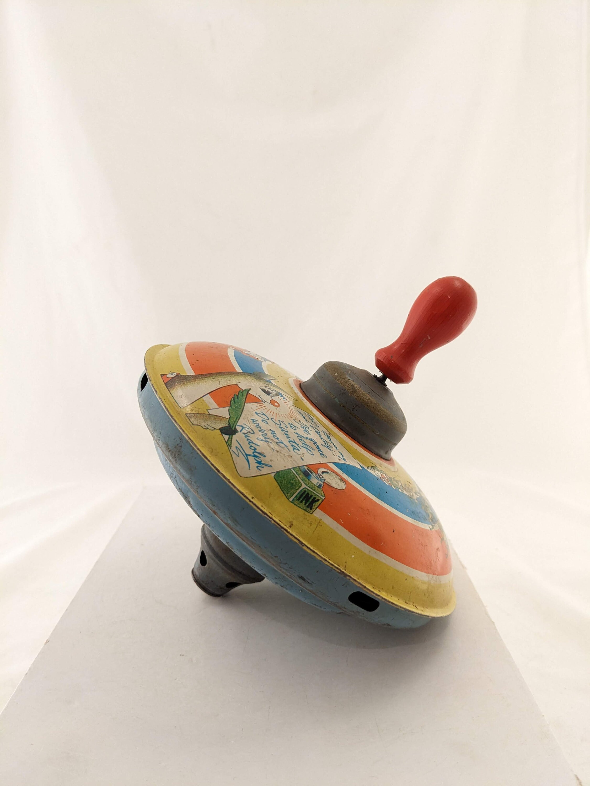 Vintage MFZ Metal Spinning Top Toy Rudolph the Red Nose Etsy