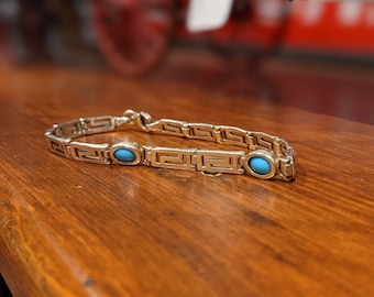 Sterling Greek Key Turquoise Bracelet