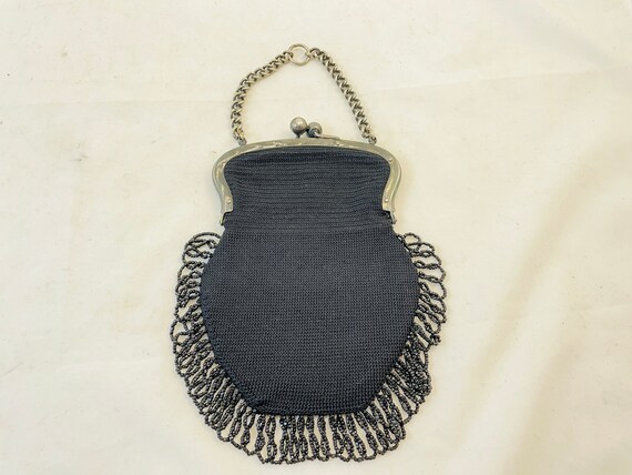 Early Black beaded Purse with Chain - image 2