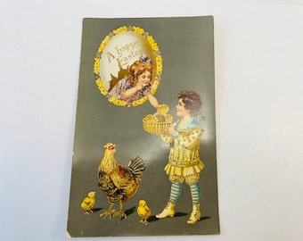 Carte postale de Pâques vintage avec finition brillante originale - Joyeuses Pâques