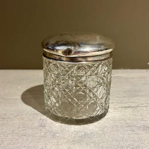 Vintage Hobnail Crystal Vanity Powder Jar with Sterling Silver Lid