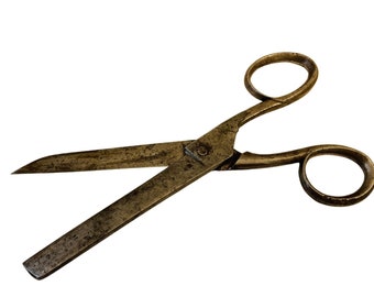 Antique Bookbinding or Leather Maker Scissors, Shears, Riveted, Hand Forged, Maker Marked