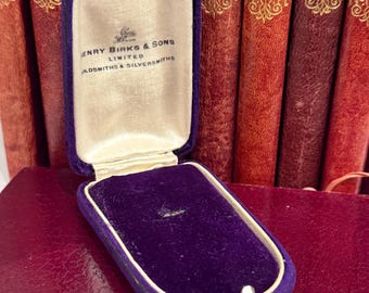 Antique Henry Birks & Sons Dark Purple Velvet Push Button Pin Jewelry Display Box