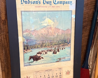 Rare 1938 Hudson’s Bay Company Calendar Framed Canadian Advertising Print