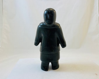 Syllabics Signed Inuit Soapstone Carving of a Man