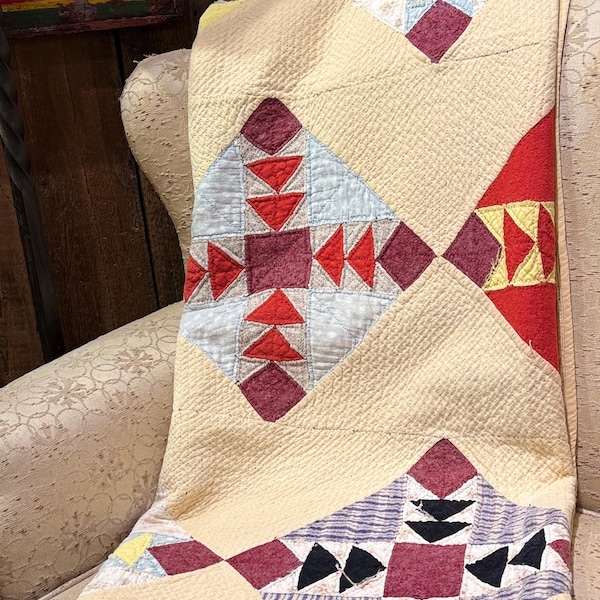 Antique c.1910 Flying Geese Quilt Handmade New Brunswick Folk Art Quilt 66 x 61
