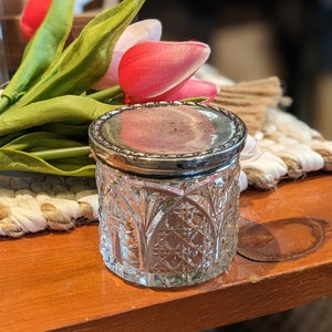 Antique Cut Glass Jar with Sterling Silver Lid- Dressing Table Vanity Jar, Collectable, Decor, Storage, Gift