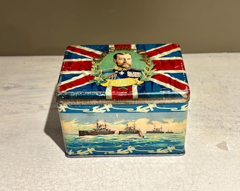 Lata litografada vintage do Rei George V, lembranças reais.