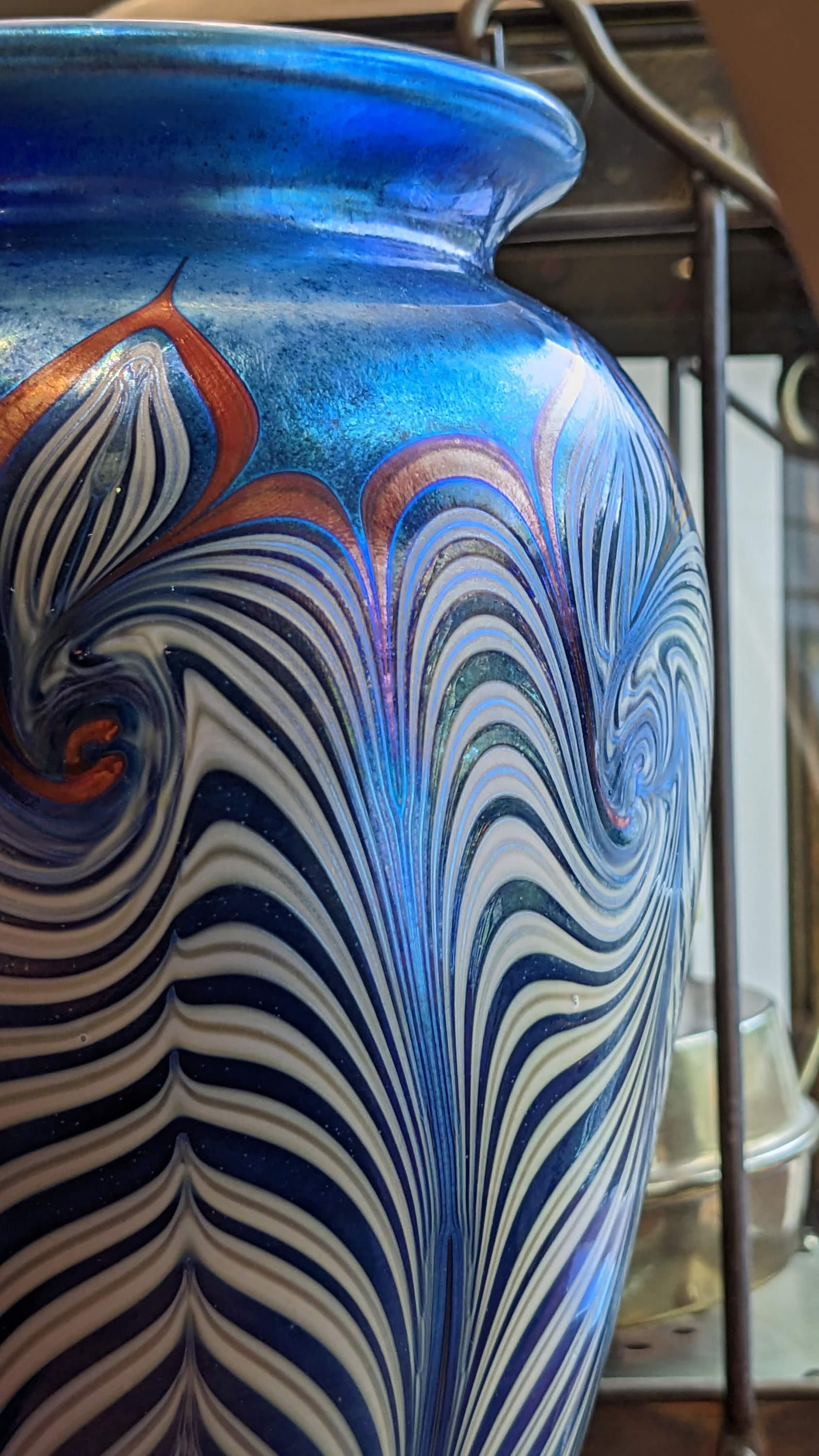Vintage Orient and Flume Favrile Glass Vase, Iridescent Blue