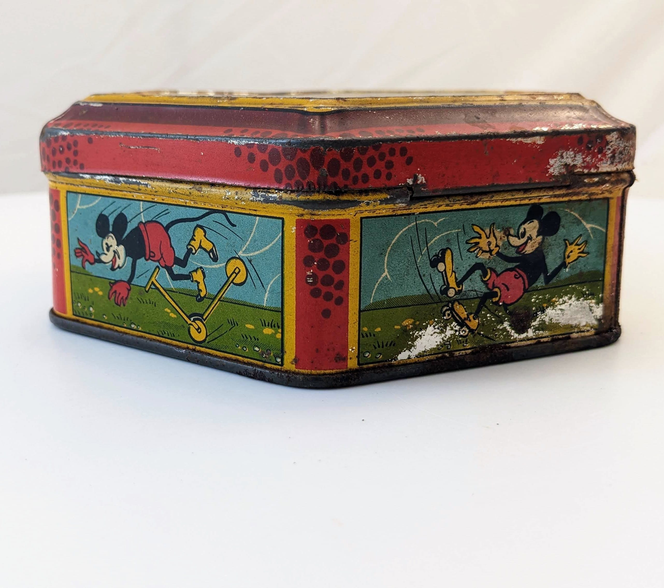 1930年代のヴィンテージ ミッキーマウス 六角形缶、ディズニー 