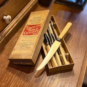 Vintage George Wostenholm & Son’s Stainless Table Cutlery Dessert Knives in Original Box