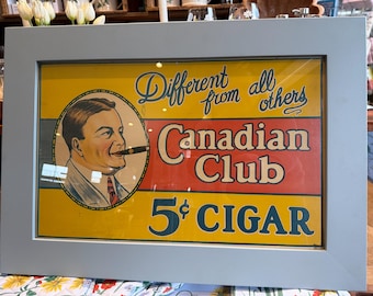 Vintage Canadian Club Cigar Werbeschild c1920er Jahre Gerahmt