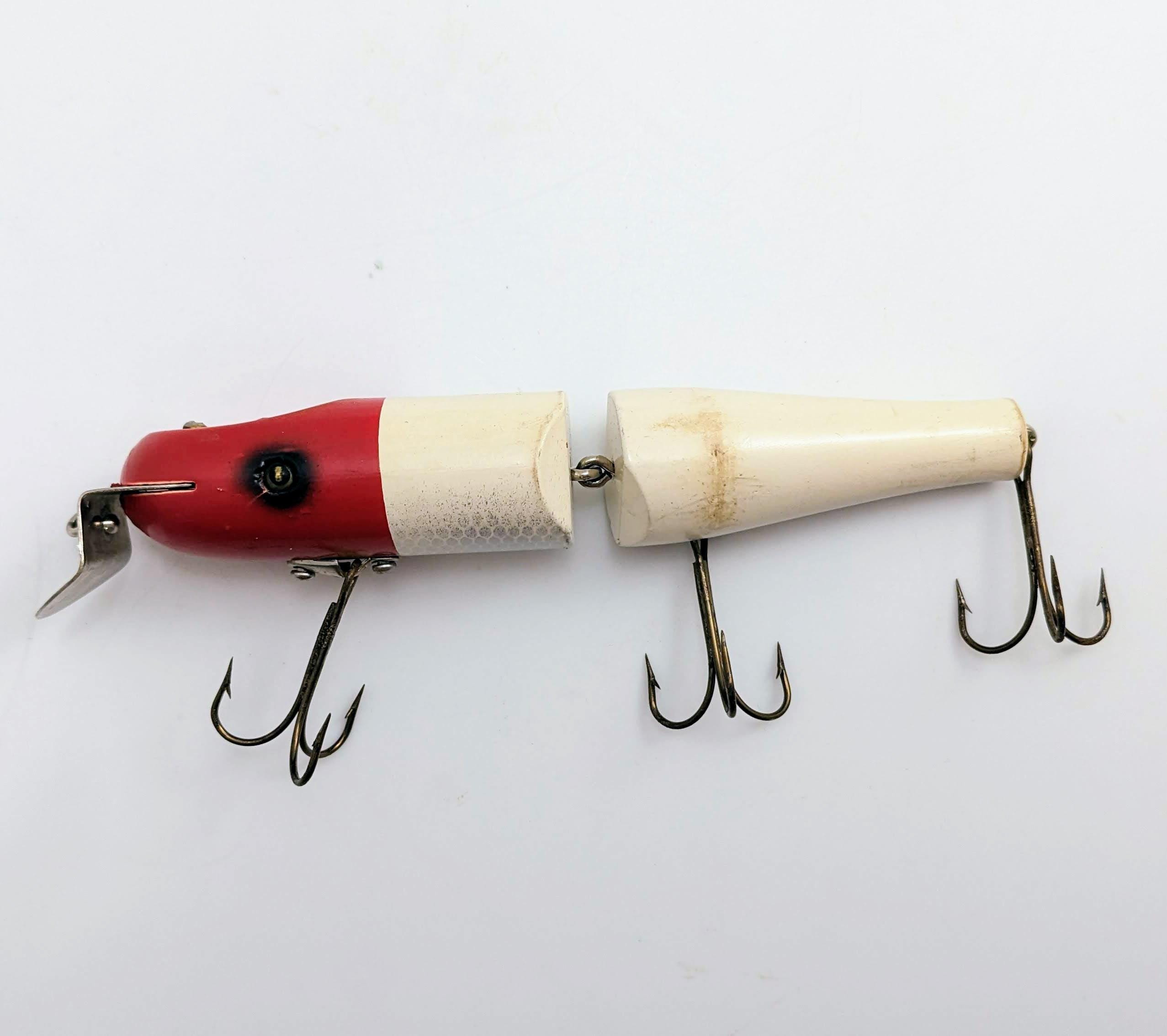 Vintage Lucky Strike Jointed Fishing Lure: Red & White Wood
