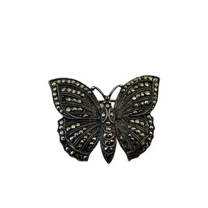 Antique Sterling Silver Butterfly Brooch with Ornate Studs, Missing Some
