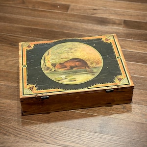 Antique Wooden Crate with Beaver Label Image