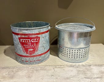 Ancien Seau à Ménés FALLS CITY ANGLERS CHOICE N°104 - Métal - Vintage