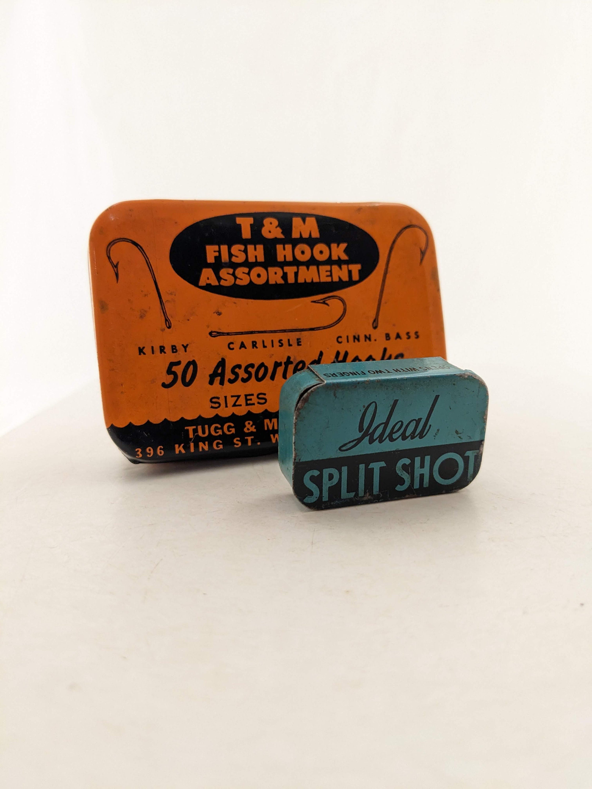 Vintage T&M Fish Hook and Ideal Split Shot Tin 